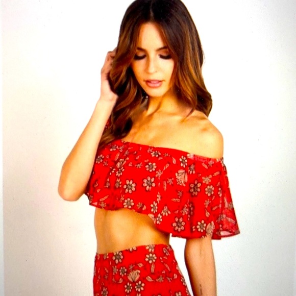 For Love and Lemons Pia Crop Top Red XS - Picture 2 of 7